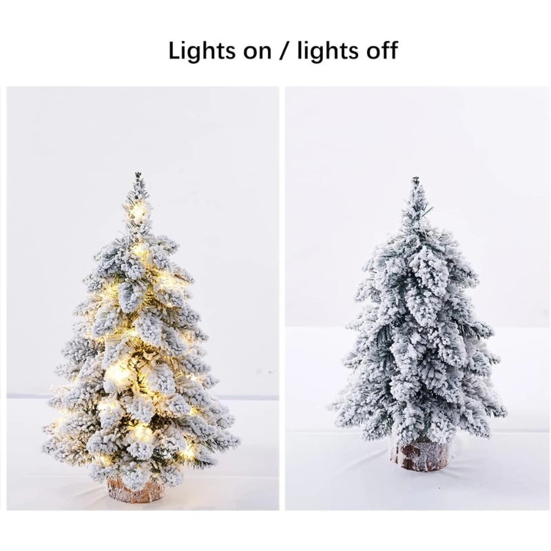 45/60 CM High Christmas Tree with PVC Snowflakes Flocked Tabletop Decor Tree for Home Office Party Holiday Christmas Decorations