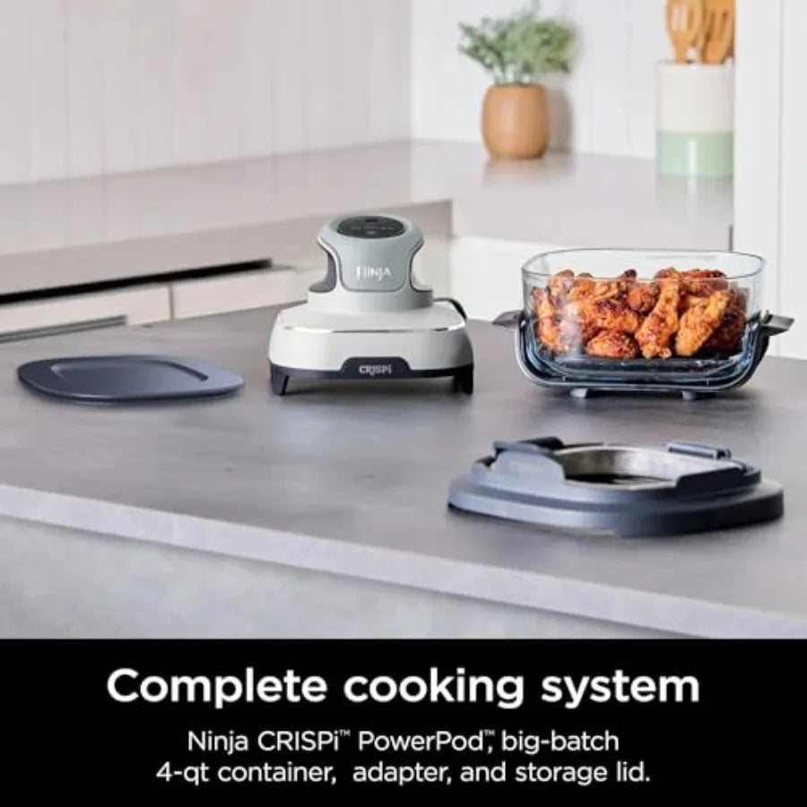 FN090 Crispi 3in1 4QT Portable Cooking System with TempWare Container 1500W for Home Kitchen Use Features Recrisp Air Fry and M