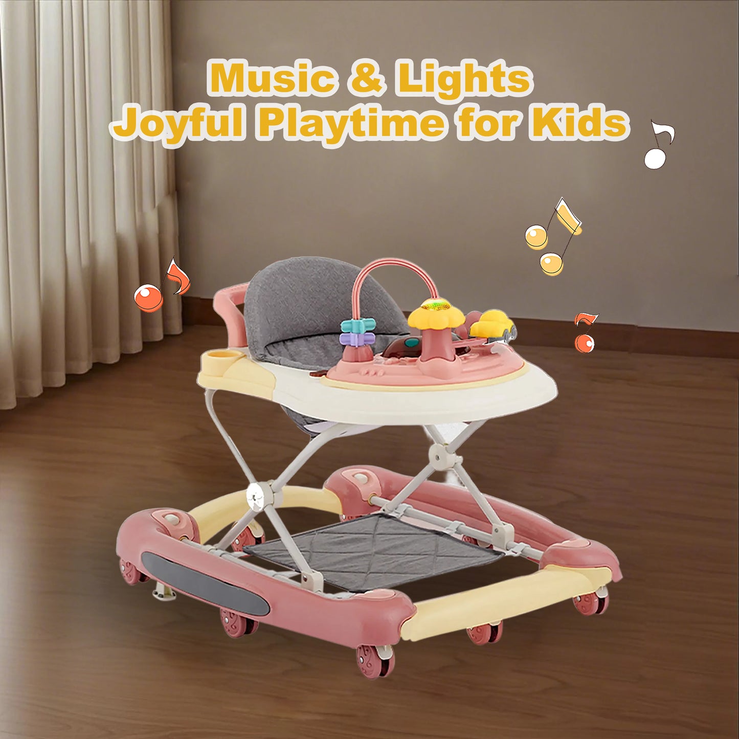 Baby Multi-Functional Comfortable Walker With Awning Anti-Rollover Baby Walker Can Sit Adjust And Shake The Walker For Boy Girls