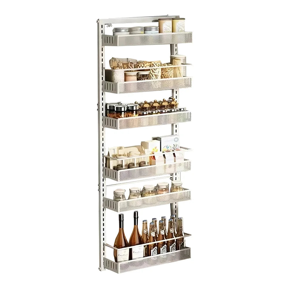 6-Tier Over The Door Pantry Organizer with Adjustable Baskets Metal Wall Mount Spice Rack for Kitchen Bathroom Bedroom
