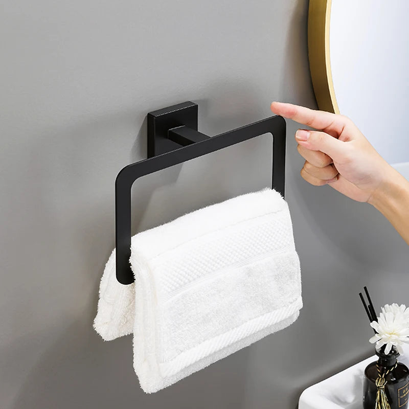 Matte Black Bathroom Accessories Set Wall Mount Towel Bar Towel Ring Roll Paper Holder Robe Hook Stainless Steel Hardware Set