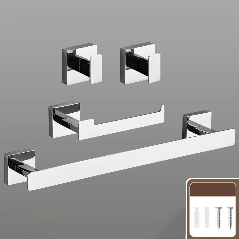 Matte Black Bathroom Accessories Set Wall Mount Towel Bar Towel Ring Roll Paper Holder Robe Hook Stainless Steel Hardware Set