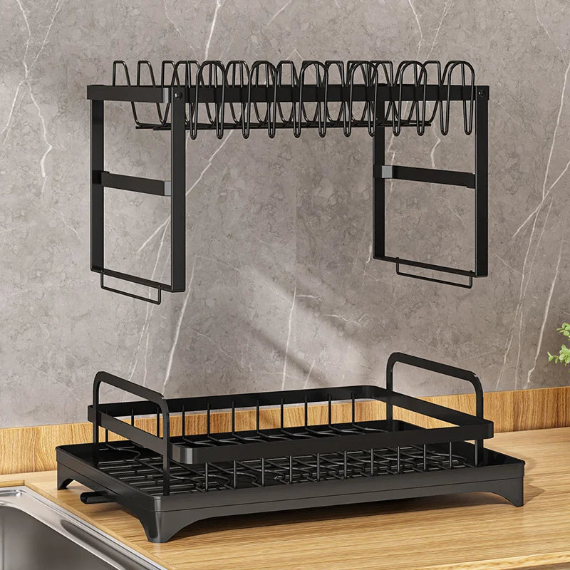 1 set of double-layer bowl and dish storage racks with cup holders, large capacity, suitable for kitchens, restaurants, etc