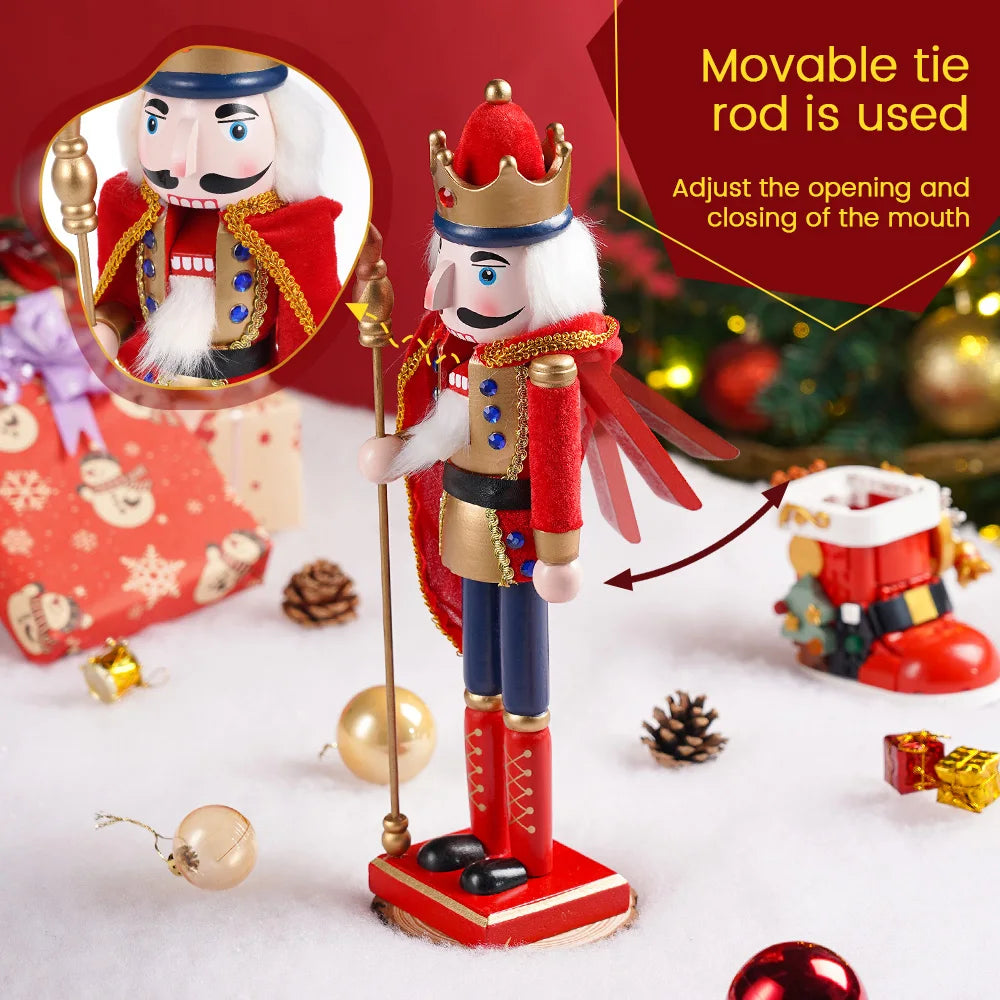 38CM King Nutcracker Soldier with Cloak Wooden Puppet Christmas Decor Holiday Gift Home Office Decoration Festive Statue