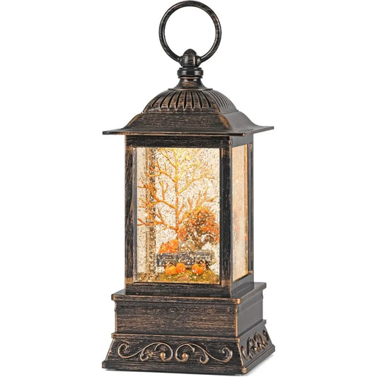 Fall Snow Globe Lantern with Lighted Feature for Thanksgiving and Halloween Decorations Swirling Glitter Snow Globe Design Perf