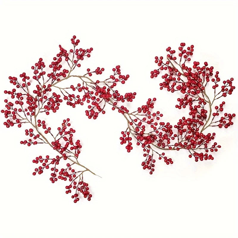 68/74 Inches Artificial Red Berry Garland Vine 2024 Christmas Decoration Holly Fruit Hanging Rattan New Year Decoration