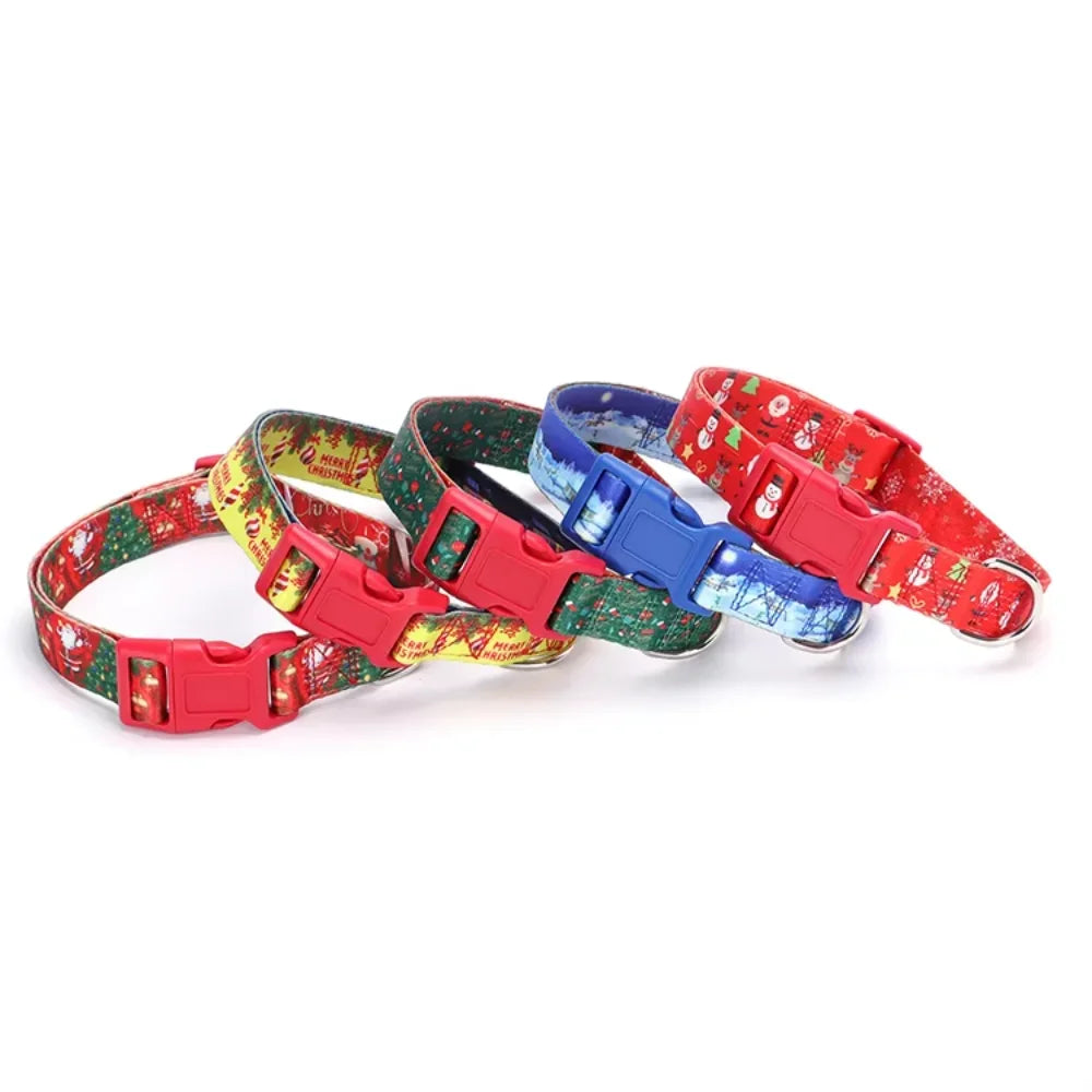 Amaz Hot Selling Christmas  Pulling Rope Set Christmas Dog Rope Printed Santa Claus Dog Collar Harness for a dog Spiked collar