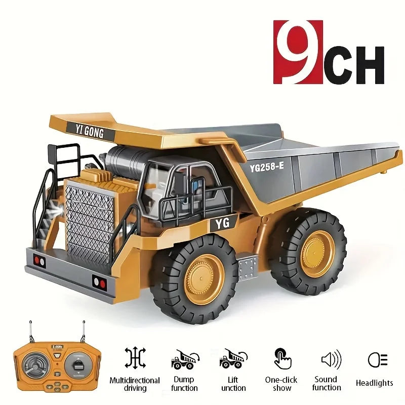9CH RC engineering dump truck toy heavy-duty crane simulation car outdoor activity toy hybrid crane remote control car children'