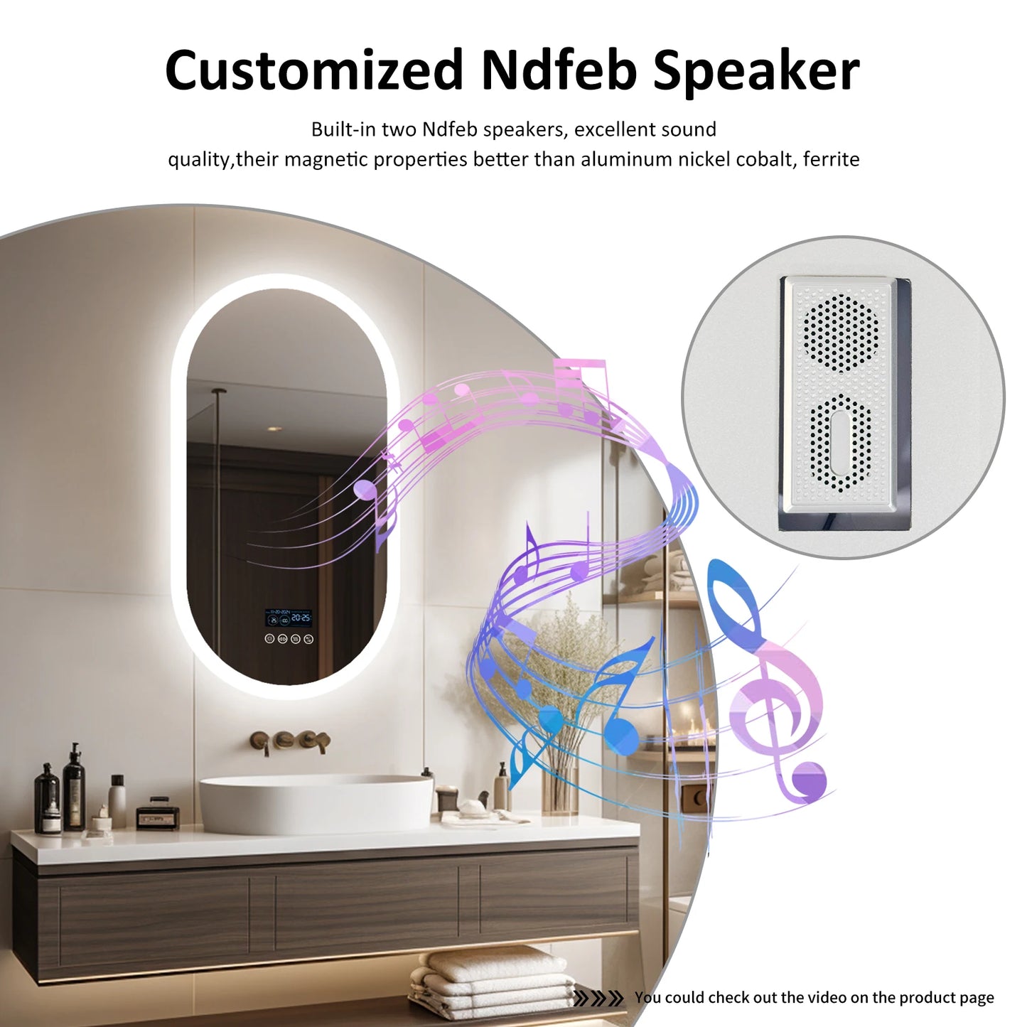 LUVODI Lighted Bluetooth Bathroom Mirror Led Backlit Illuminate Vanity Mirror with Time Date Display Anti-fog