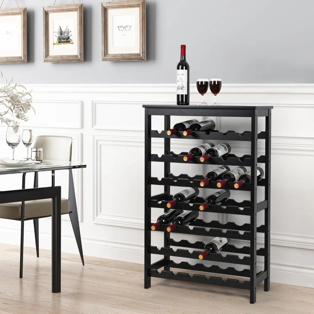 42 Bottles Bamboo Wine Rack, 7-Tier Wine Rack Freestanding Floor with Table Top, Wine Storage Shelf for Kitchen Dining Roo