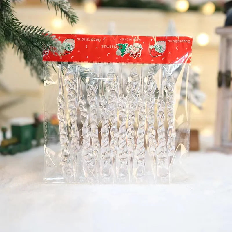 12pcs Crystal Clear Christmas Tree Ornaments Icicle Decorations For Holiday & Winter Party Decor Holiday Decorations