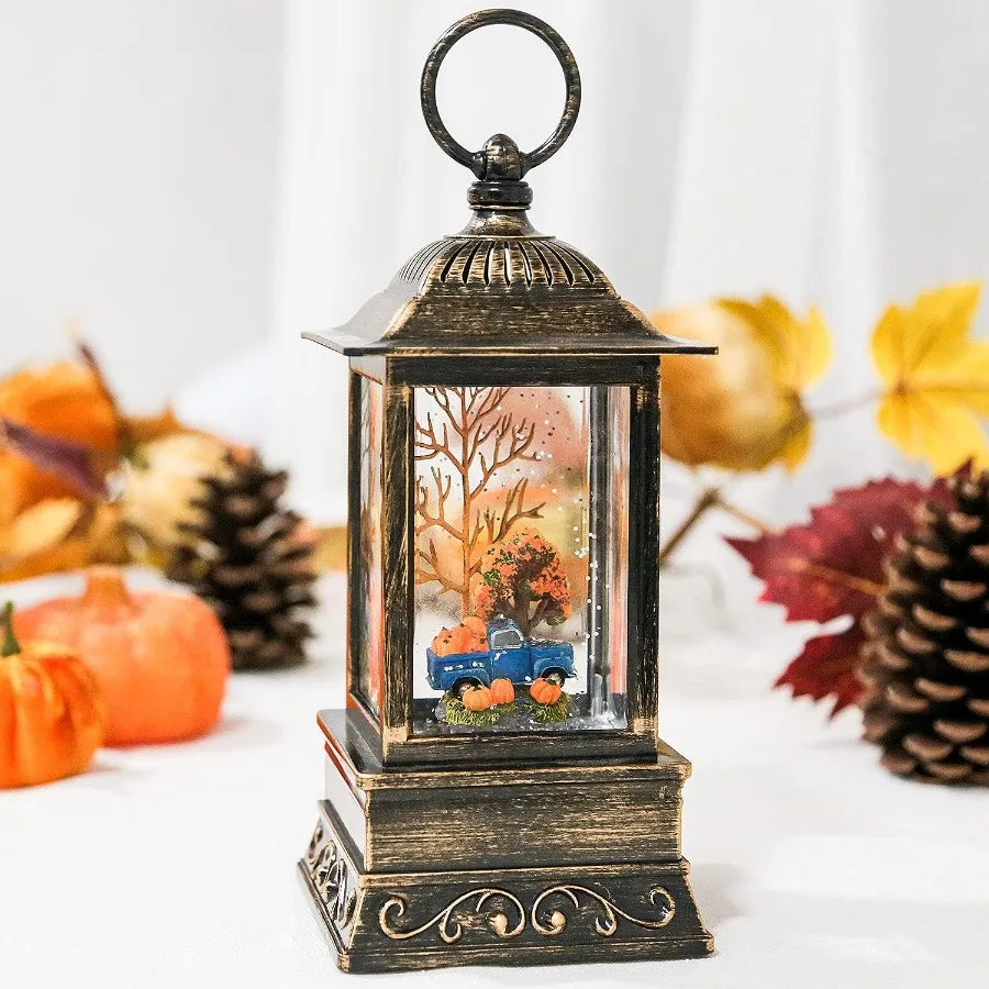 Fall Snow Globe Lantern with Lighted Feature for Thanksgiving and Halloween Decorations Swirling Glitter Snow Globe Design Perf