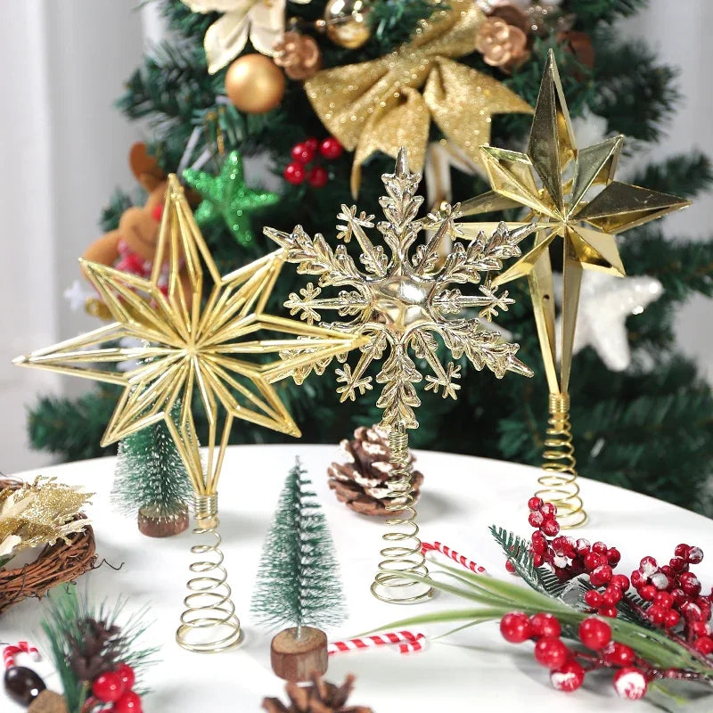 1Pcs Christmas Decoration Xmas Tree Topper Glitter Gold Star Pendant for Home Decor 2026 New Year Party Gift Navidad Accessories