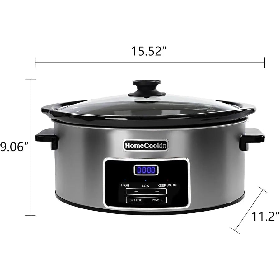 6Quart Digital Programmable Slow Cooker with Timer for Family Dinners Ideal Small Kitchen Appliance Serves 6+ People Features K
