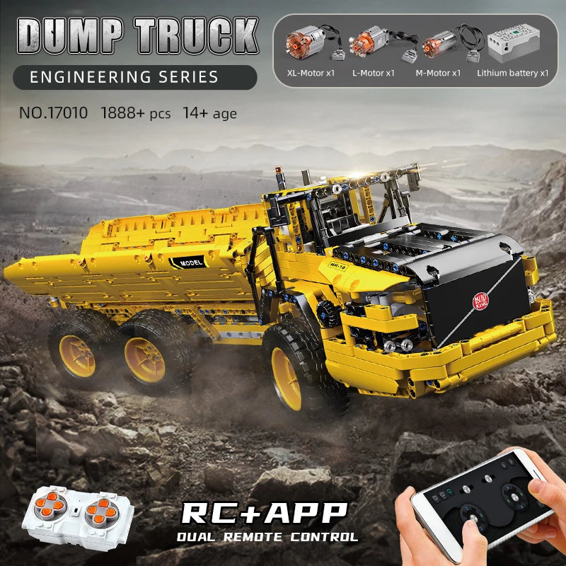 Mould King 17010 Technical Truck Toys The RC MOC-8002 Dump Truck Building Block Assembly Car Brick Set Kids Christmas Gift