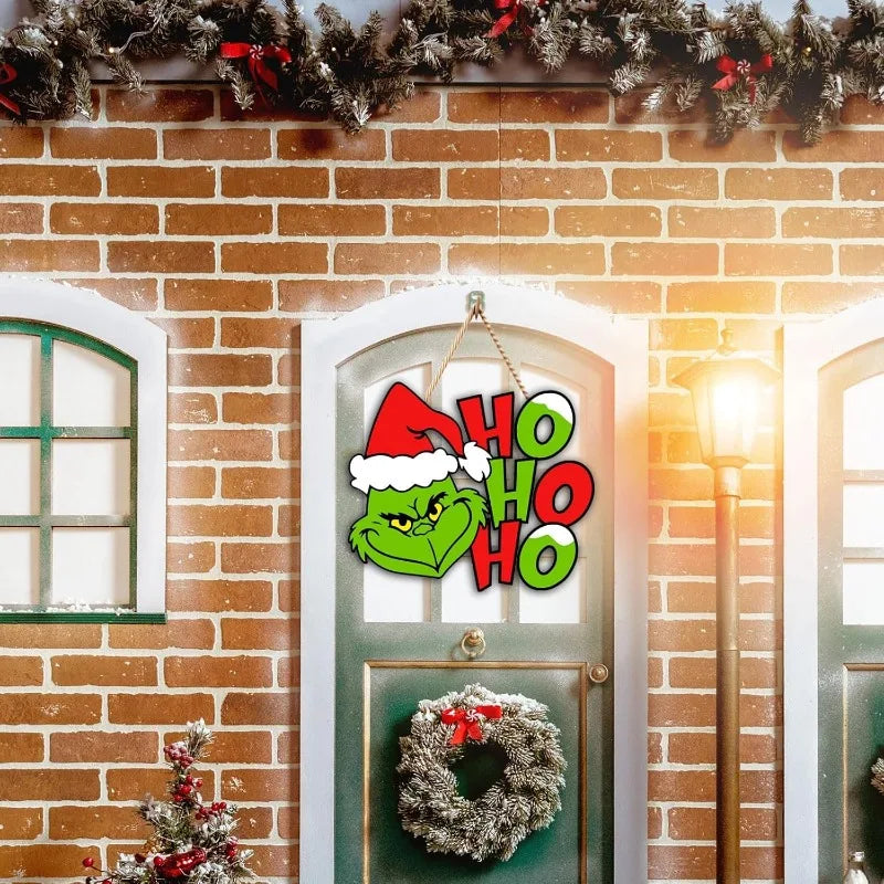 Christmas Wood Sign Hanging for Front Door Decor - Xmas Holiday Wooden Hanger,  Outdoor Wall Wreath Decor for Family Kids Party