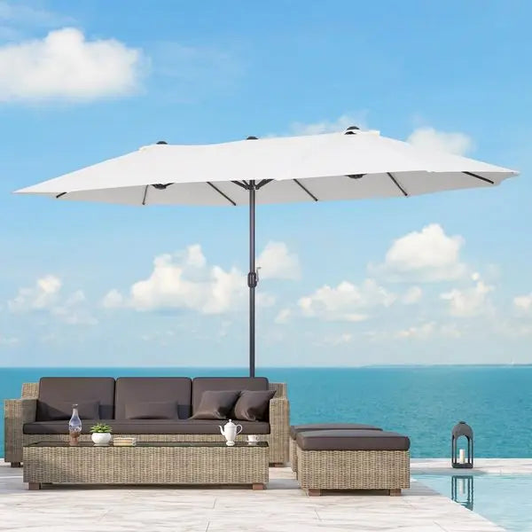 Outsunny 15ft Double-Sided Patio Umbrella Outdoor Market Extra Large Cream White with Crank for Deck Lawn Backyard Pool