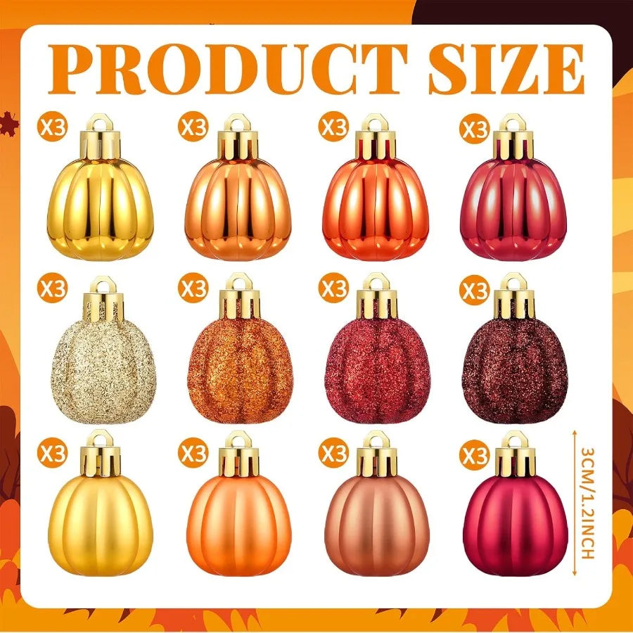 36 Pcs Fall Pumpkin Hanging Ornament Thanksgiving Tree Decorations Mini Pumpkin Ball Decorations Farmhouse Fall Orna
