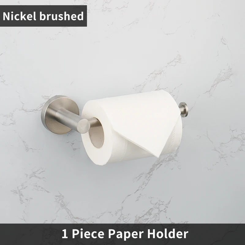 Brushed Nickel Bathroom Accessories Towel Bar Hooks Towel Rack Shelving Roll Paper Holder Toilet Brush Soap Dish Glass Shelf