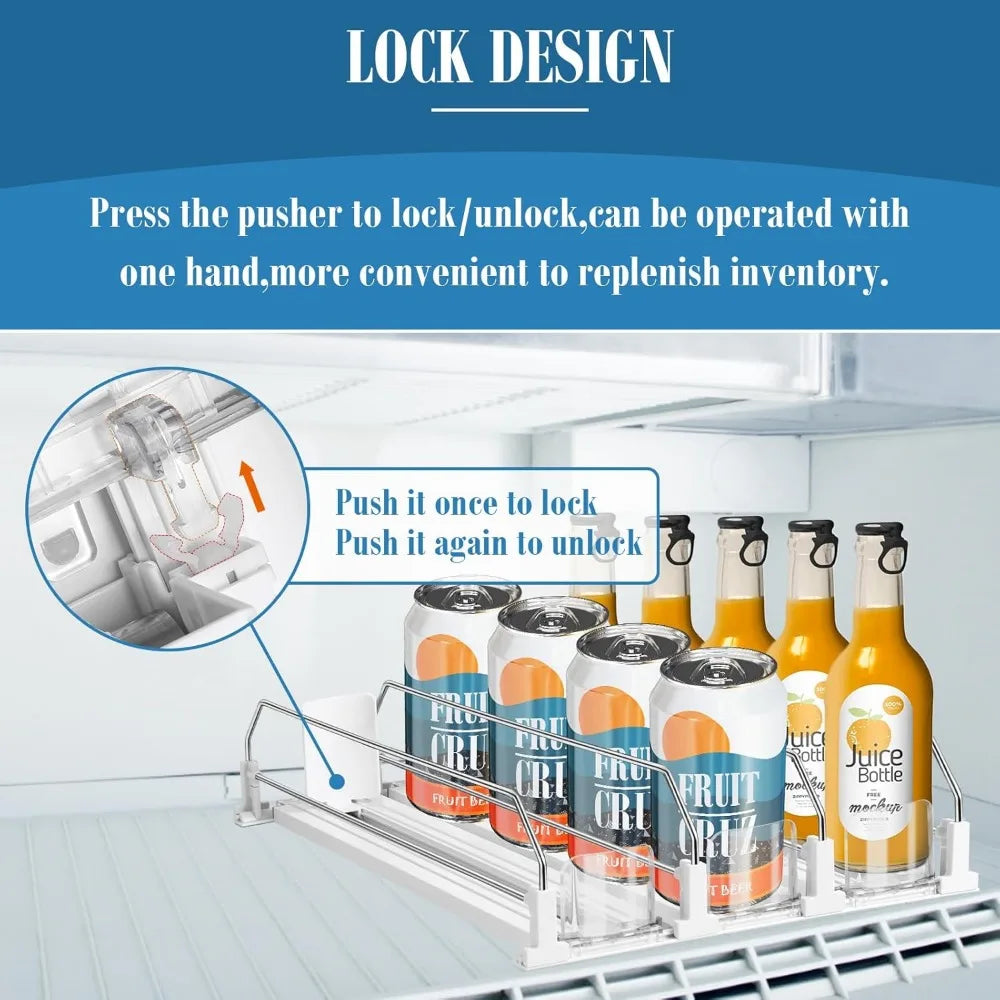 asika drink organizer for fridge, adjustable width soda can dispenser for refrigerator organizers and storage, 3 rows beer bottl