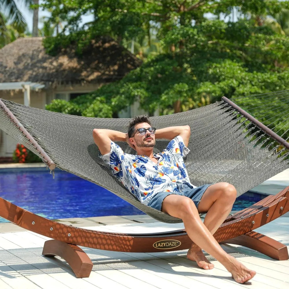 Lazy Daze Hammocks 10.5 FT Double 2 Person Caribbean Rope Hammock, Hand Woven Polyester Hammock with Spreader Bars, for Outside