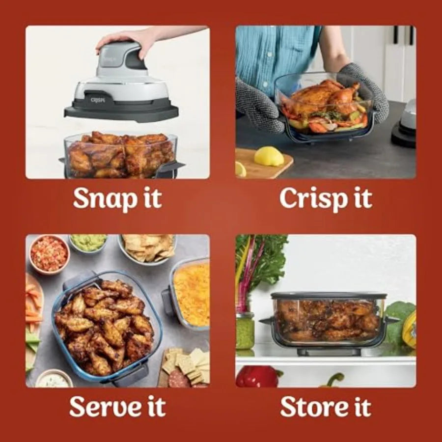FN090 Crispi 3in1 4QT Portable Cooking System with TempWare Container 1500W for Home Kitchen Use Features Recrisp Air Fry and M