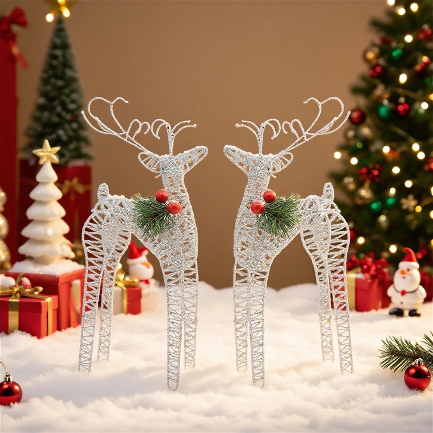 Christmas Gift Iron Art Deer Ornament Set Holiday Decor Xmas Christmas Standing Reindeer Pair 18x10x35cm Holiday Reindeers