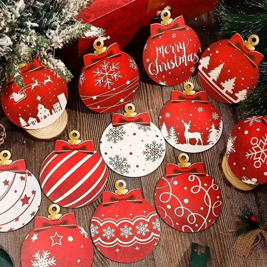 12PCS Christmas Ball Pendant, Wooden Pendant Christmas Decoration, Party  Decoration Set For Home New Year Gifts