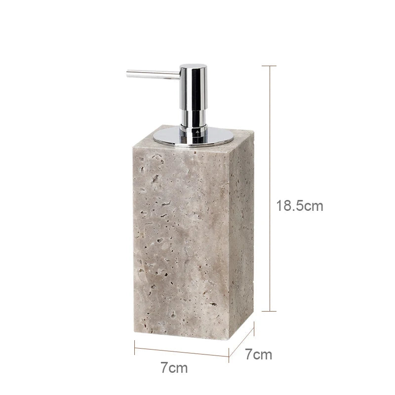 Travertino Grigio Bathroom Set Antique Natural Marble Soap Dispenser Reed Diffuser Soap Holder Tray Bathroom Accessories