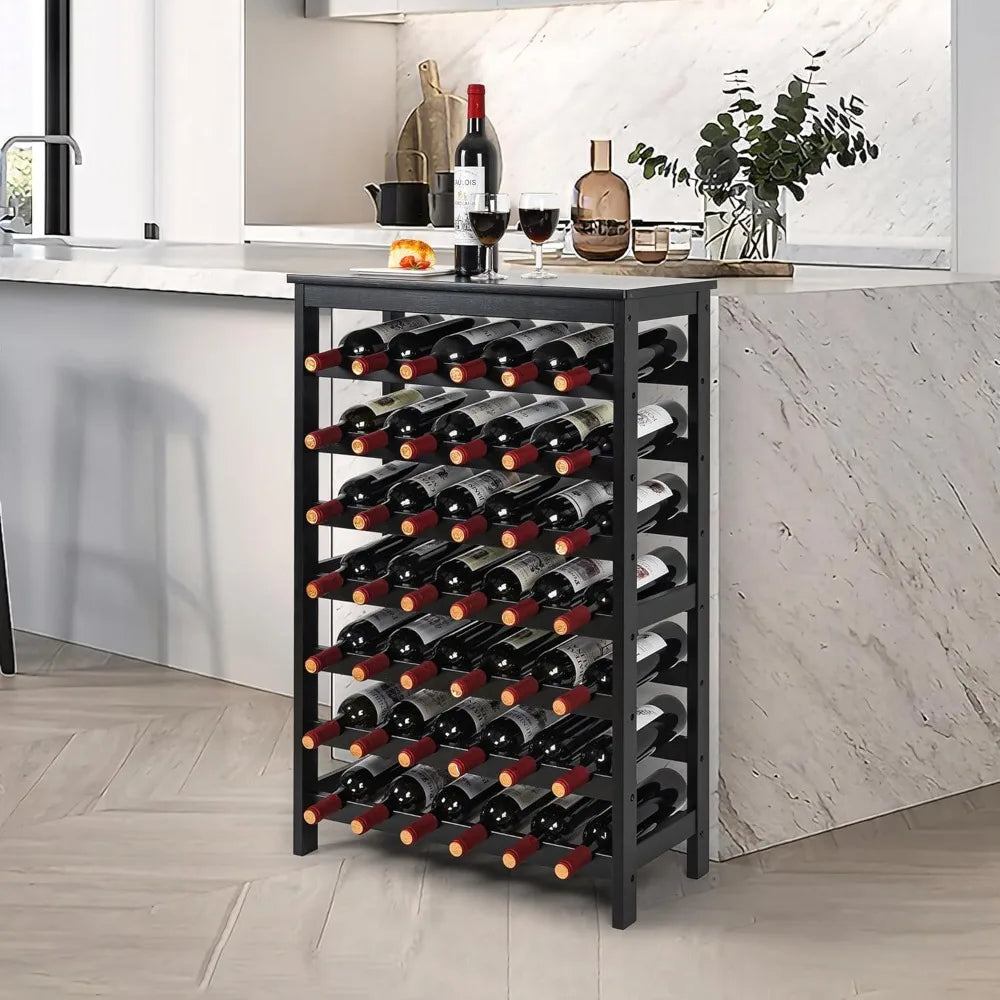 42 Bottles Bamboo Wine Rack, 7-Tier Wine Rack Freestanding Floor with Table Top, Wine Storage Shelf for Kitchen Dining Roo