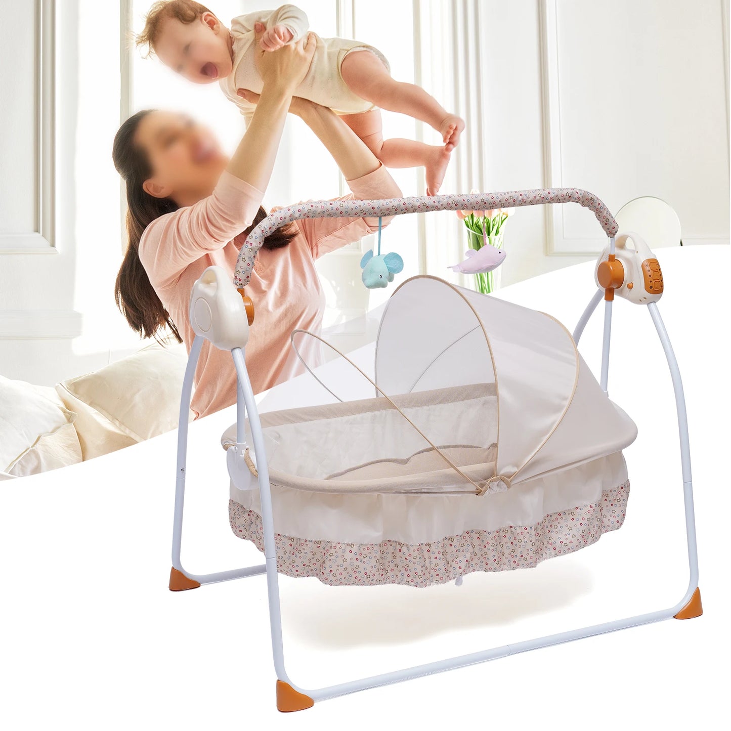 Baby Cradle Swing for Newborns Soothing Sleep Aid with Multiple Functions Remote Control Portable Indoor Outdoor Use Easy Fold