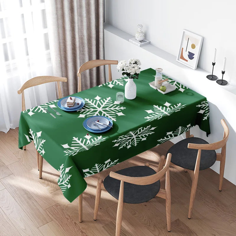 Green Snowflake Tablecloth Home Decoration for Christmas Party Holiday Xmas Dining Room Kitchen Decorations