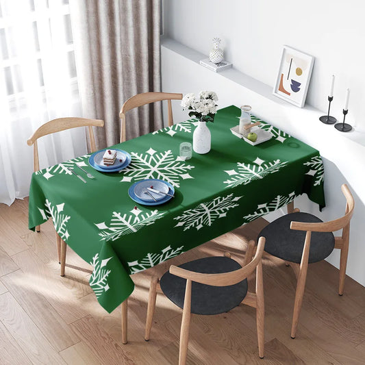 Green Snowflake Tablecloth Home Decoration for Christmas Party Holiday Xmas Dining Room Kitchen Decorations