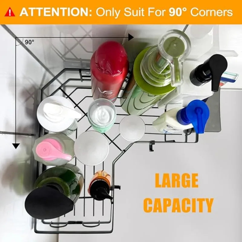 QYQRQF Adhesive Corner Shower Caddy No Drilling Stainless Steel Storage Rack with Hooks for Bathroom Rustproof Space Saving