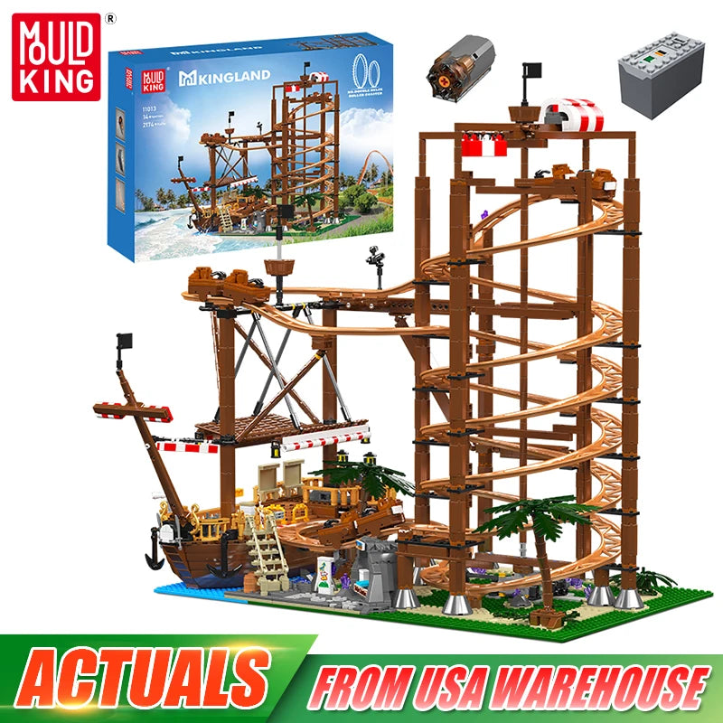 Mould King 11013 Roller Coaster Toys The Motorized Double Helix Roller Coaster Building Block Brick Set Kids Christmas Gift