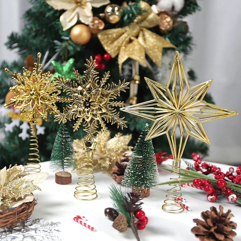 1Pcs Christmas Decoration Xmas Tree Topper Glitter Gold Star Pendant for Home Decor 2026 New Year Party Gift Navidad Accessories