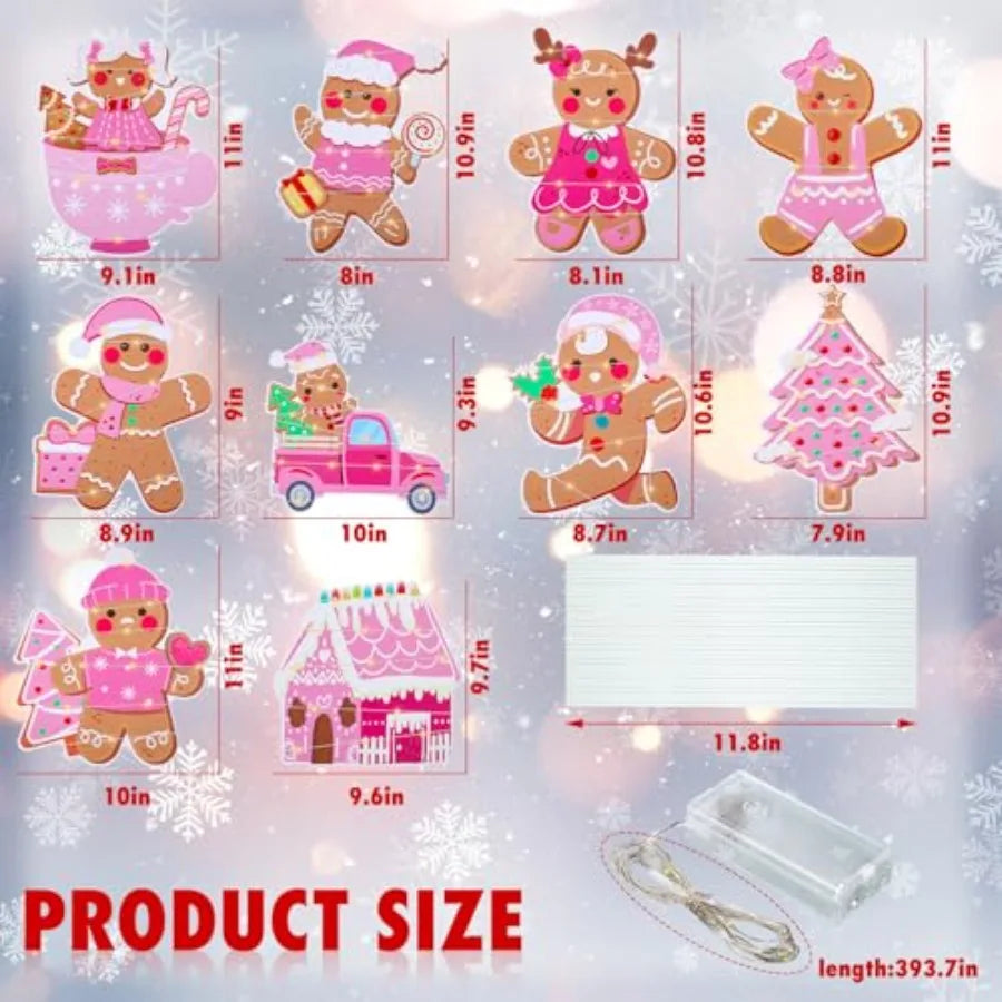 10 Pcs Pink Christmas Gingerbread Man Yard Signs with Stakes Light Up Outdoor Holiday Decorations for Lawn Garden Pathway House