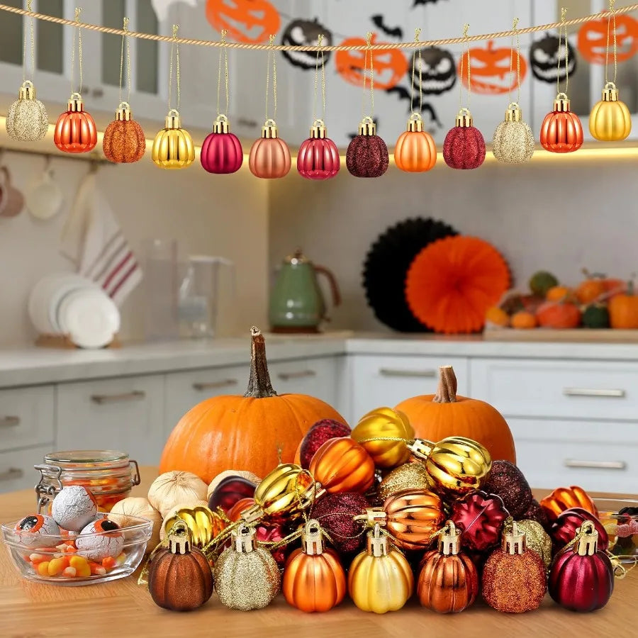 36 Pcs Fall Pumpkin Hanging Ornament Thanksgiving Tree Decorations Mini Pumpkin Ball Decorations Farmhouse Fall Orna