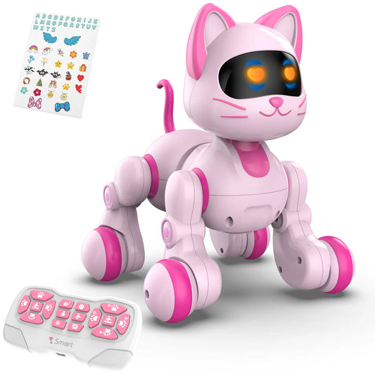 STEMTRON Programmable Remote Control Robot Cat for Kids Interactive Robotic Cat, RC Robot with Touch Sensing, LED Eyes, Dance