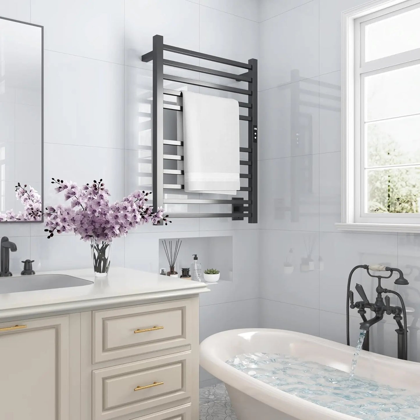 Heated Towel Rack, Electric Towel Warmer with Built-in 24hr Timer, Wall Mounted Towel Drying Rack, Plug-in/Hardwired,Hot Sale