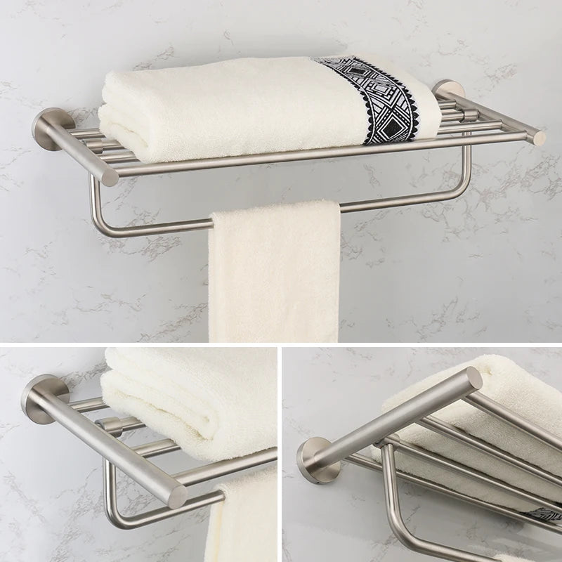 Brushed Nickel Bathroom Accessories Towel Bar Hooks Towel Rack Shelving Roll Paper Holder Toilet Brush Soap Dish Glass Shelf