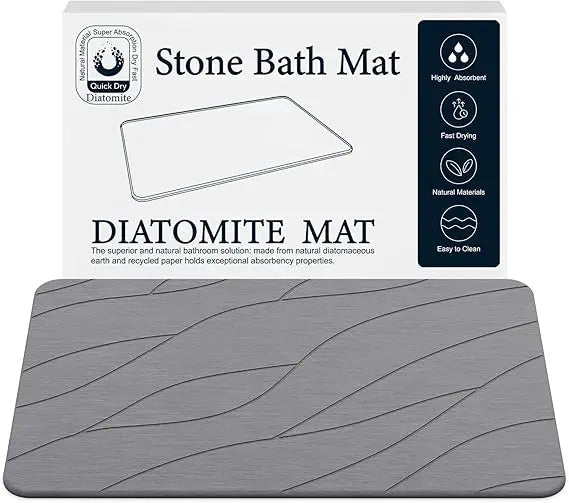 Quick Drying Stone Bath Mat, Diatomaceous Bathroom Mats Non Slip Stone, Quick Dry Diatomaceous Earth Bath Mat Super Absorbent (D