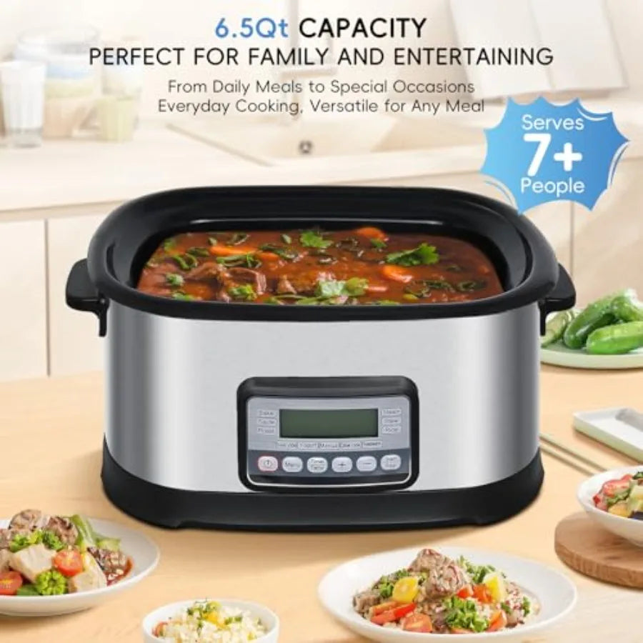 6.5 Quart Multi Cooker 11in1 Programmable Slow Cooker with Bake Saute Roast and Sous Vide Functions for Home Kitchen Use 1500W
