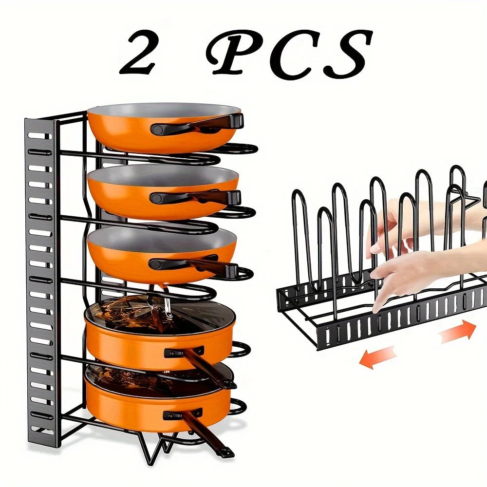 2 Pack Pot Rack, Pot Rack Organizers, Kitchen Organization & Storage Rack, Adjustable Pot Lid Holders & Pan Rack