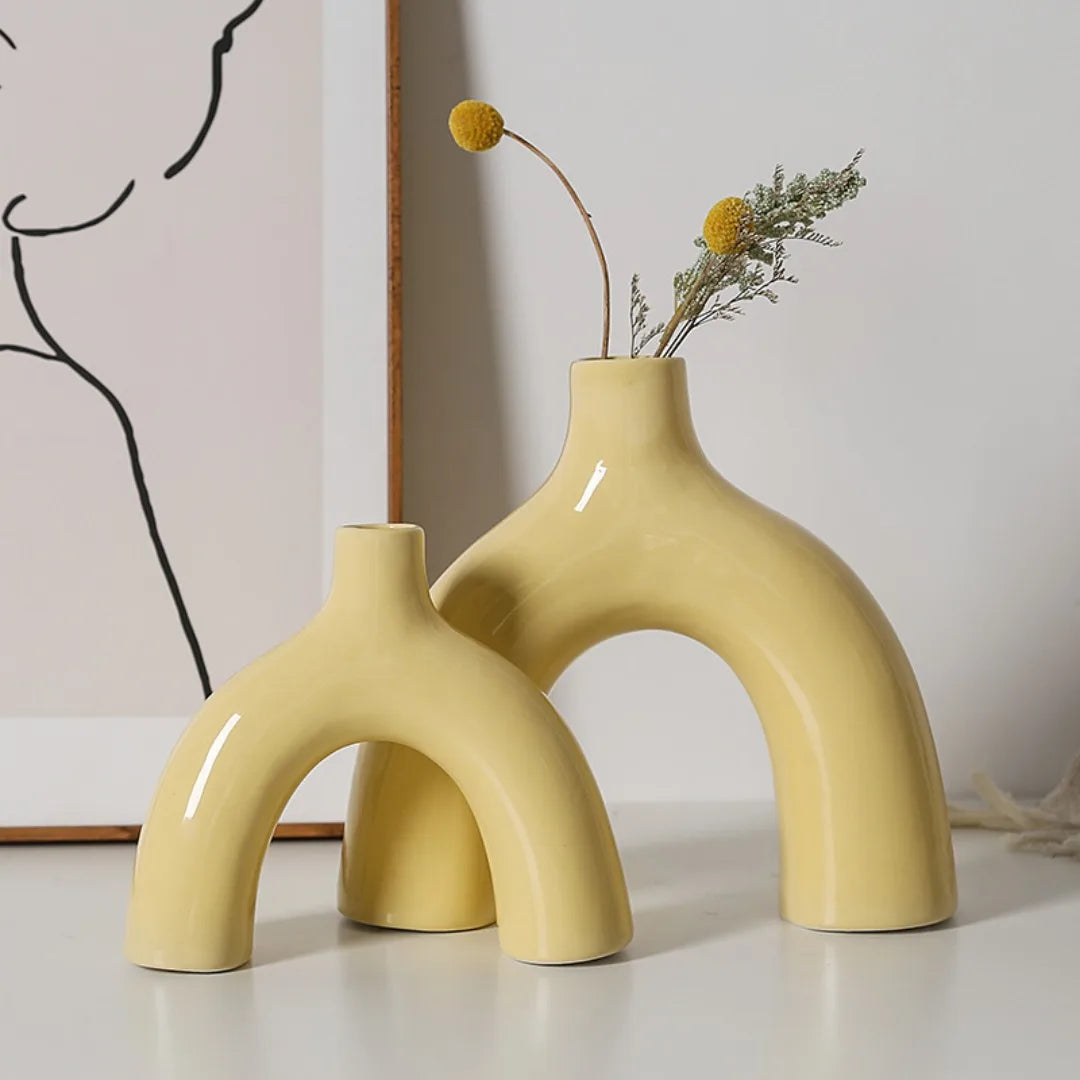 1PC Nordic luxury arch ceramic vase living room porch flower arrangement ornaments home decor housewarming gift