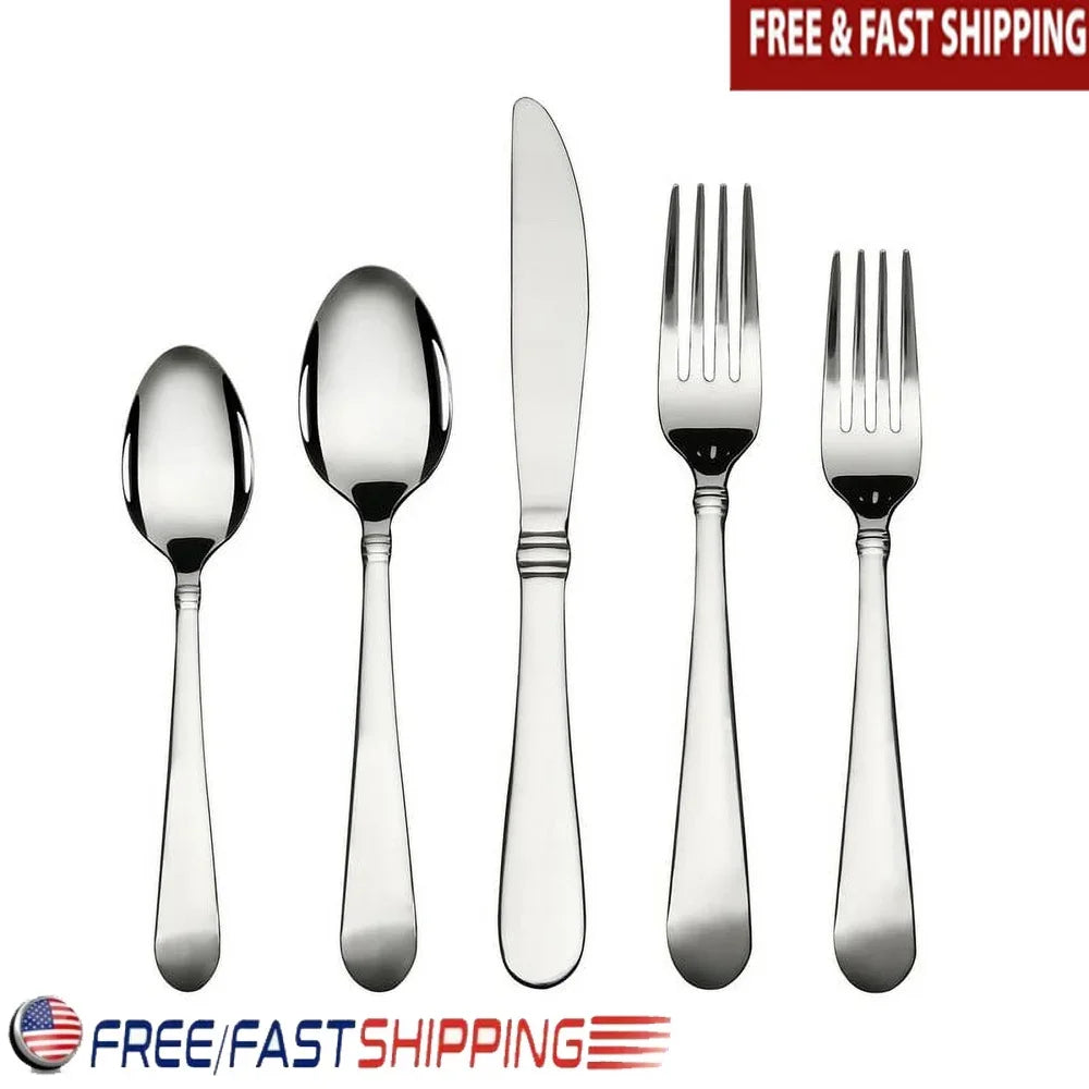 20 Piece Stainless Steel Flatware Set Dining Includes Knives Forks Spoons Salad Teaspoons Elegant Durable Complete Cutlery Set