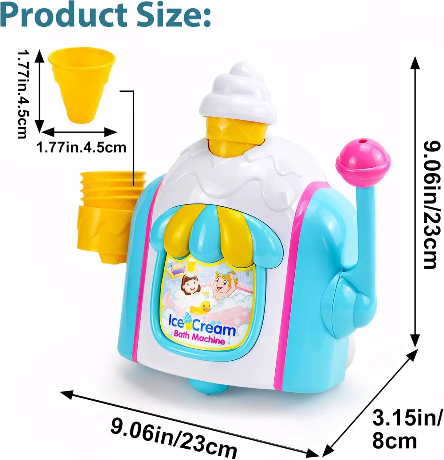 Bath Toys for Toddlers Ages 3-5,Ice Cream Foam Maker Bathtub Toy with Snap Buttons Not Fall,Bathtub Bubble Machine Pretend Cake