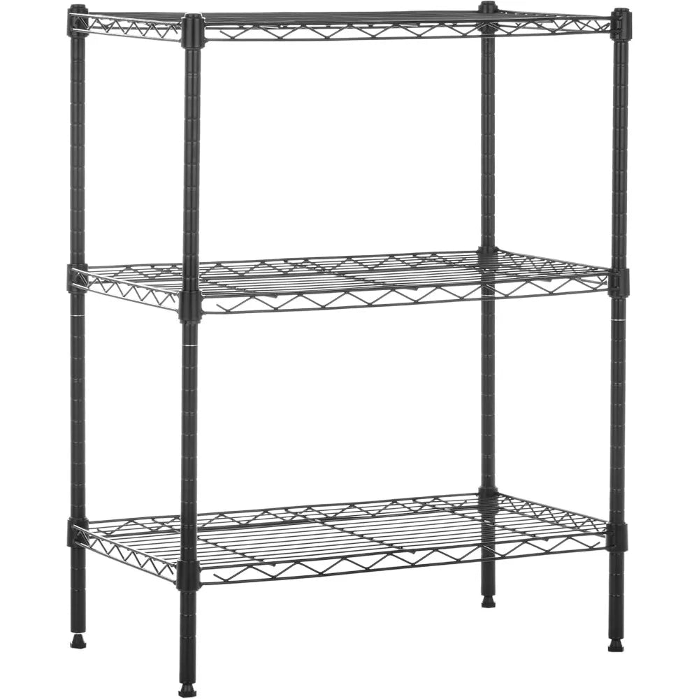 amazon basics 3-shelf adjustable heavy duty steel wire rack storage shelving organizer for kitchen, garage, 23.2" l x 13.4" w x