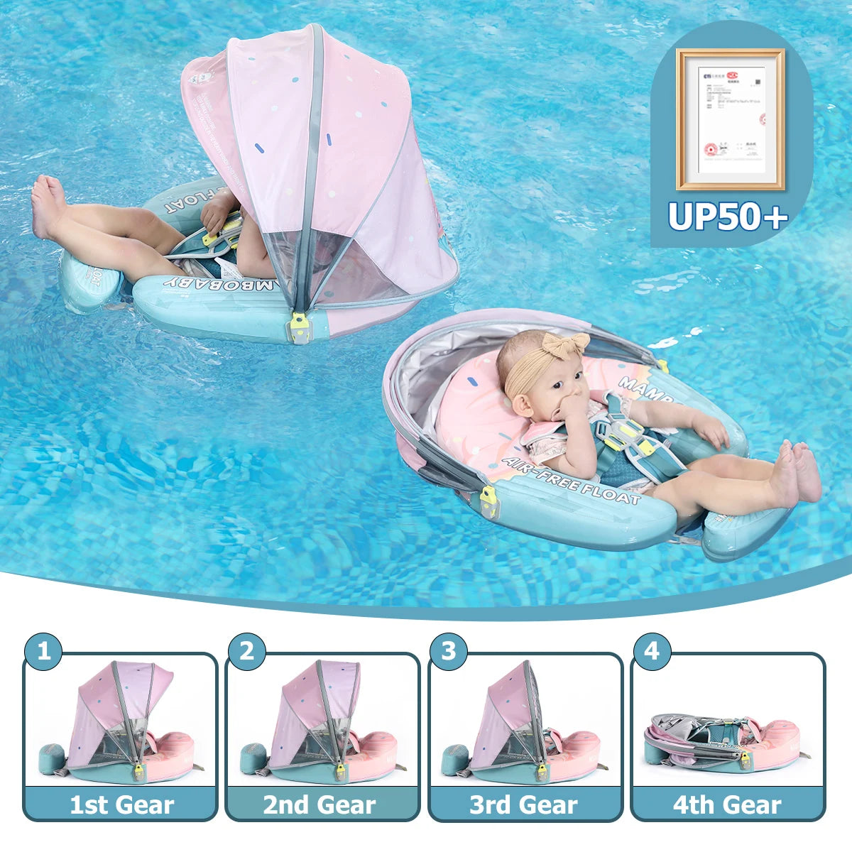 Mambobaby Float No-Slip Safe Harness ST-Cup Cake B503-150-W-Z  Safe Core No Inflation No Leaks Baby Swim Ring Toddler Pool Float