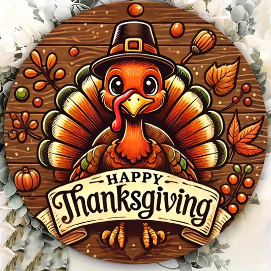 Home/Cafe/Bar Thanksgiving Wall Decor – 1pc Aluminum Alloy Art with Whimsical Turkey, Autumn Leaves & Pumpkins